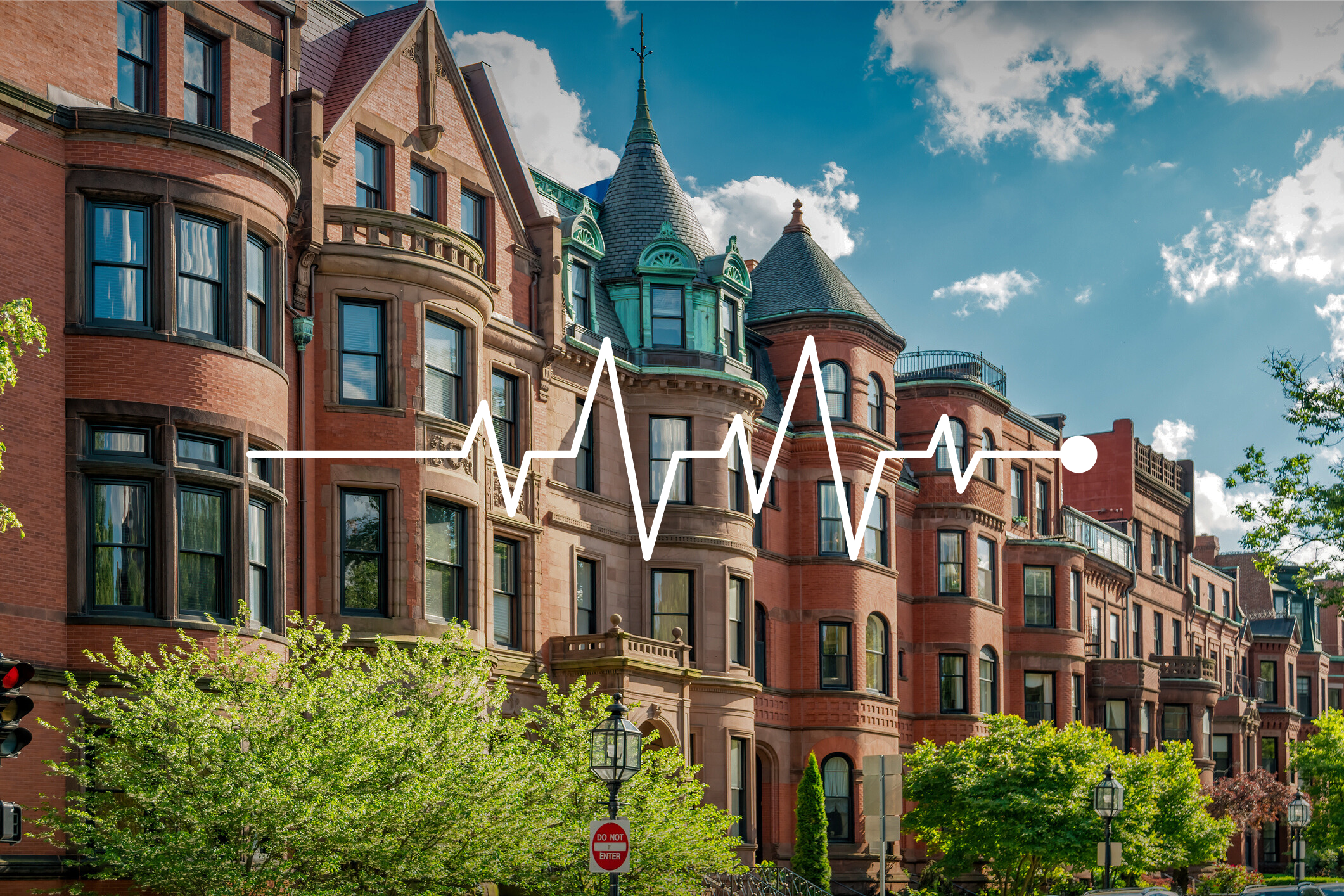 brownstones in back bay, boston with heartrate overlaid