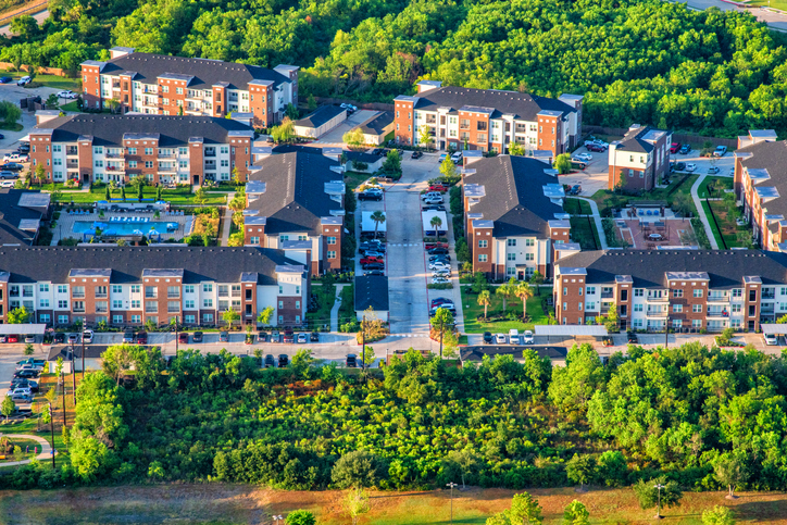Aerial view of an apartment community.
