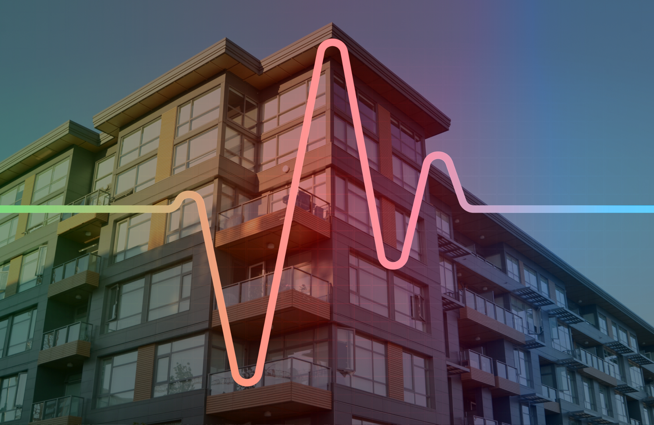 apartment building with image of pulse overlaid