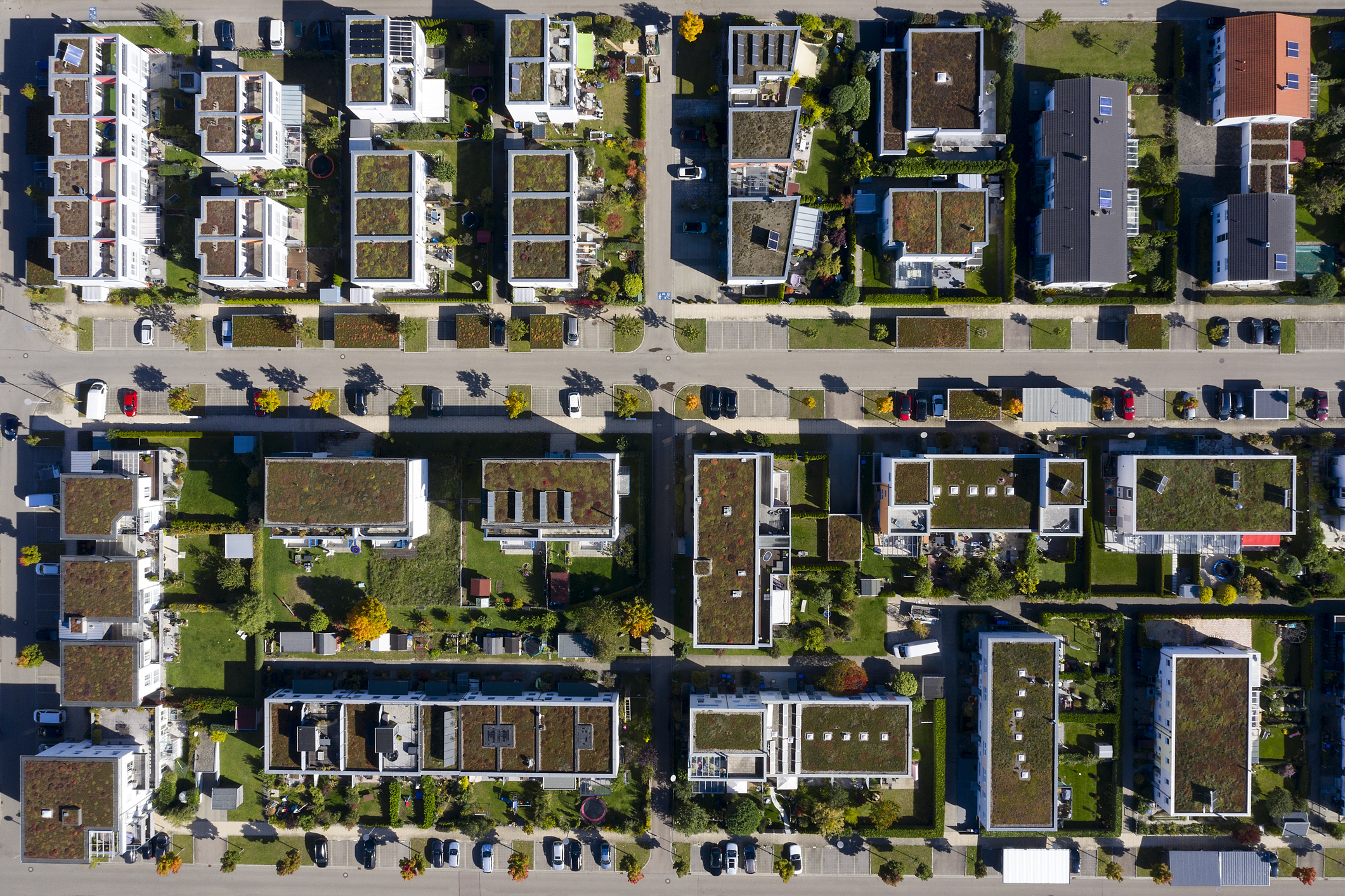 Aerial view of residential buildings