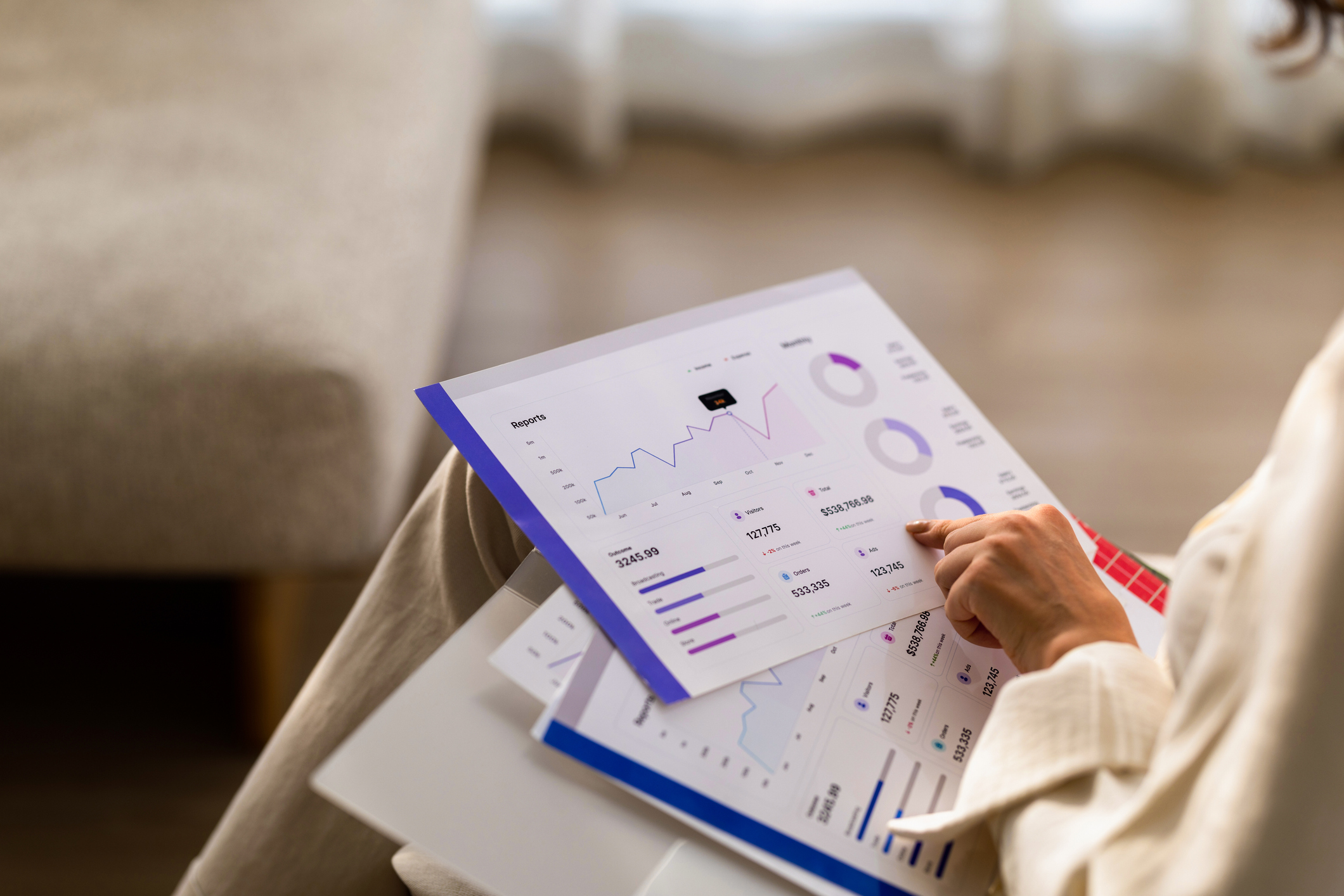 A women looking at reports