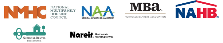 Logos of the National Multifamily Housing Council, The National Apartment Association, The Mortgage Bankers Association, The National Association of Home Builders, the National Rental Home Council, and the National Association of Real Estate Investment Trusts