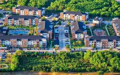 Aerial view of an apartment community.