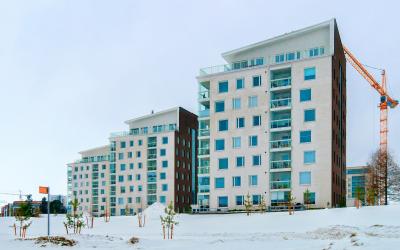 apartment building being built in winter