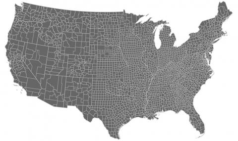 map of the US with small county divisions