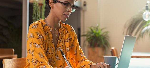 woman studying at computer