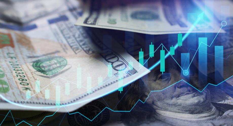 graphic image of money and graphs rising