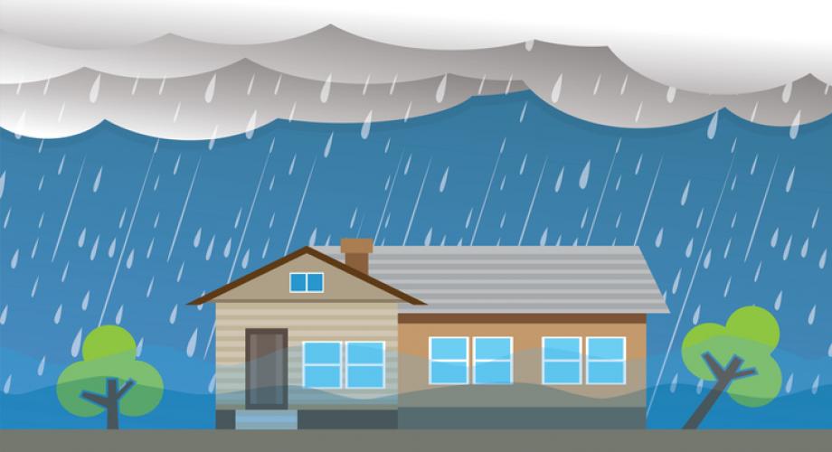 Illustration of a flood impacting a home.