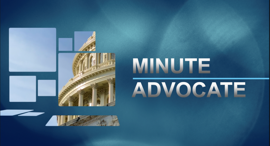 Text displaying "Minute Advocate" with a dark blue background and a photo of the U.S. Capitol.