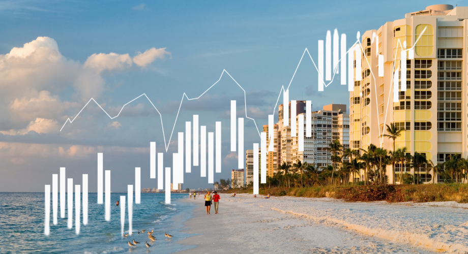 beachside apartments with graph overlaid