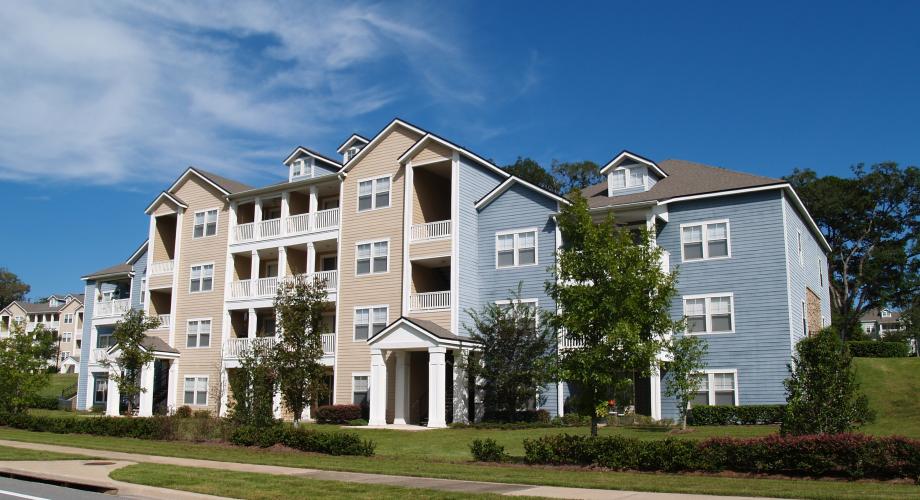 Photo of an apartment community exterior.