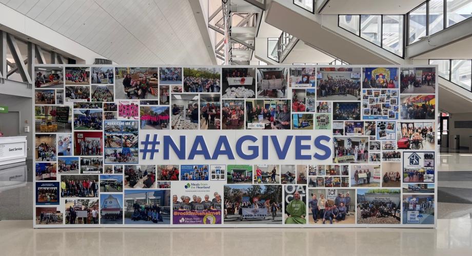 Photo of the 2023 #NAAGives Wall, NAA's annual charitable giving display at Apartmentalize.