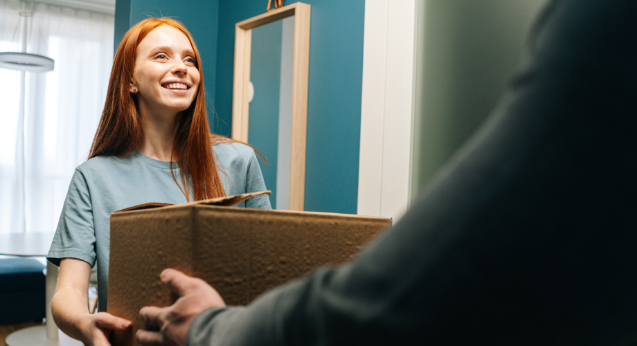 young woman receiving a package