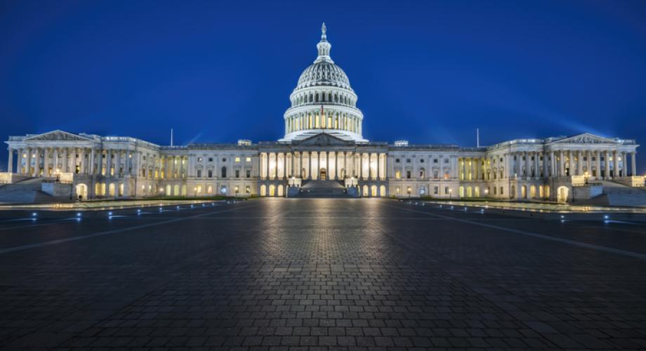 Photo of the U.S. Capitol at night.