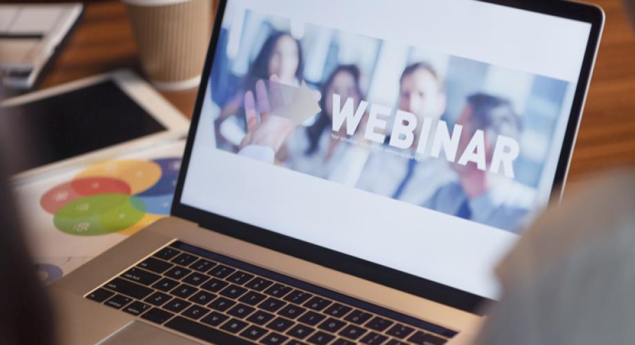 Photo of a webinar on a laptop screen.