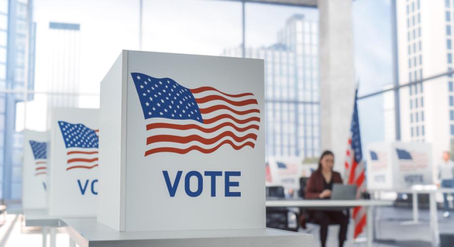 Photo of a voting booth.