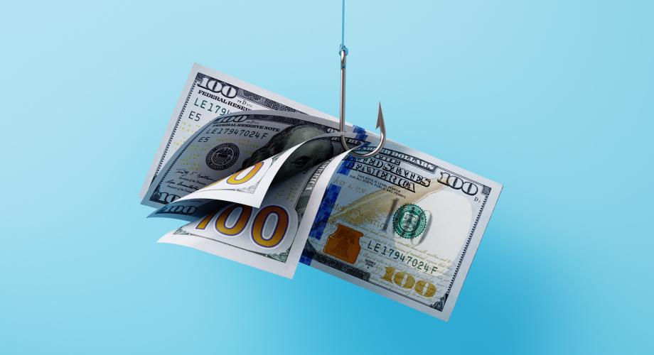 a fishing hook with $100 bills