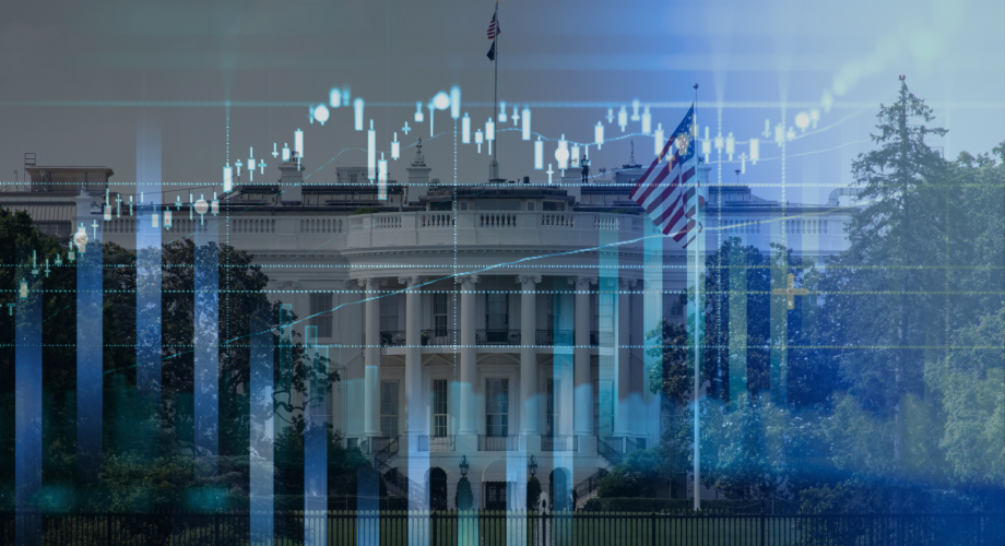 white house with graph overlaid