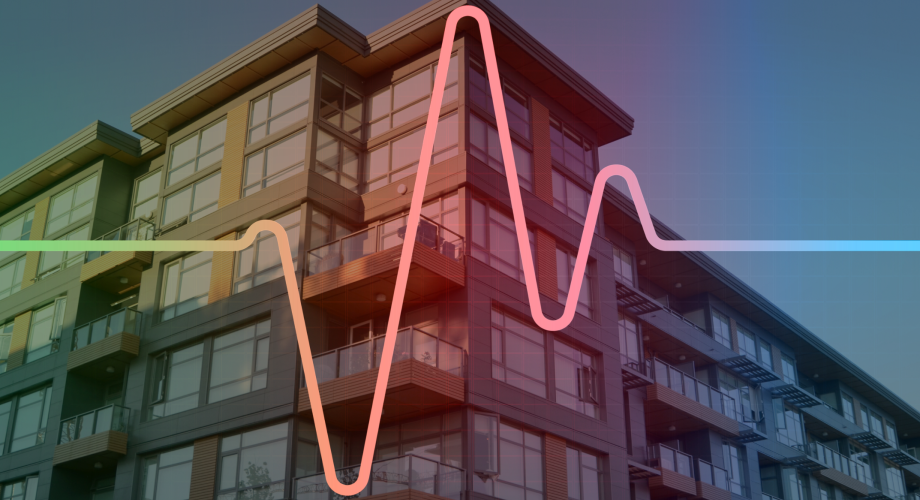 apartment building with image of pulse overlaid