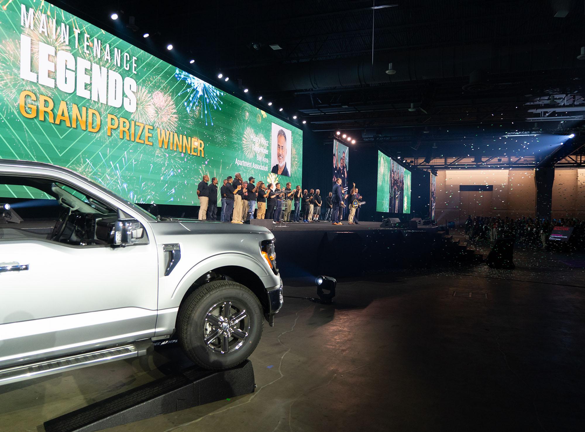 A brand new Ford F-150 for Maintenance Legends Grand Prize Winner Harry Ruiz of RangeWater, representing the Bay Area Apartment Association.