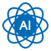 atom icon with ai written on it