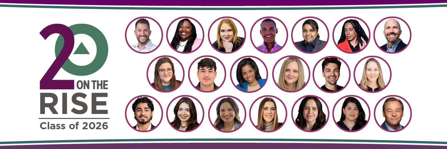 20 on the rise hero image with participant headshots